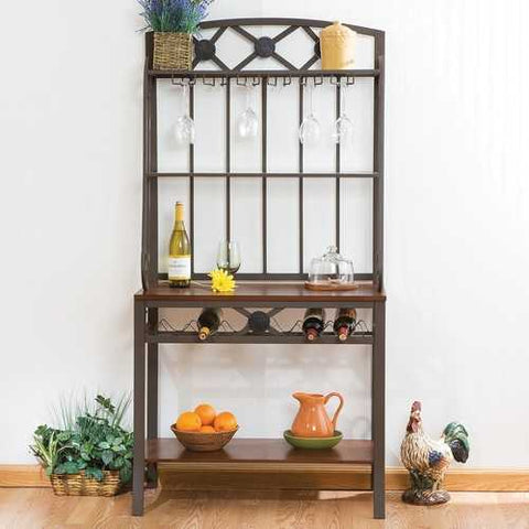 Image of Bakers Rack with Stemware Hangers and Wine Rack