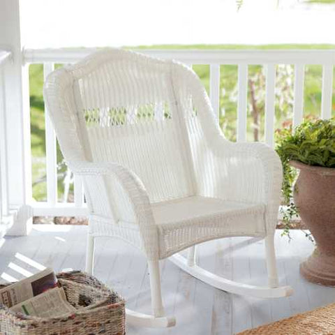 Image of Indoor/Outdoor Patio Porch White Resin Wicker Rocking Chair