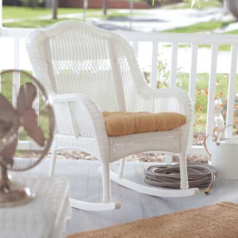 Image of Indoor/Outdoor Patio Porch White Resin Wicker Rocking Chair