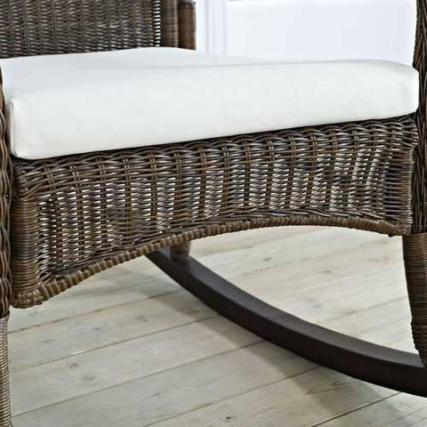 Image of Indoor/Outdoor Patio Porch Mocha Wicker Rocking Chair with Beige Cushion