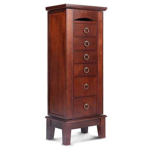 Image of Medium Brown Wood Jewlery Armoire Storage Chest Cabinet with Mirror