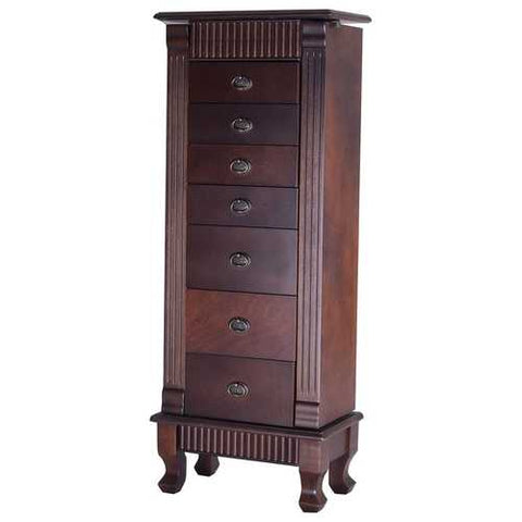 Image of Classic 7-Drawer Jewelry Armoire Wood Storage Chest Cabinet