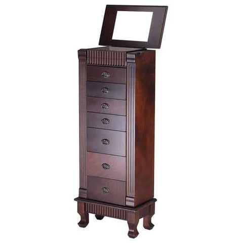 Image of Classic 7-Drawer Jewelry Armoire Wood Storage Chest Cabinet