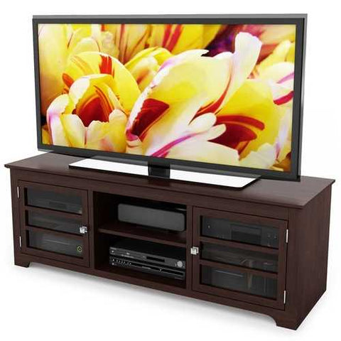 Image of Dark Espresso TV Stand with Glass Doors - Fits up to 68-inch TV