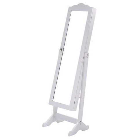 Image of Locking White Wood Jewelry Armoire Cabinet Floor Mirror