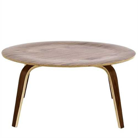 Image of Modern Molded Plywood Mid-Century Style Coffee Table in Walnut Wood Finish