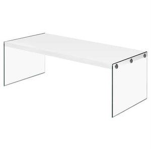 White Modern Rectangular Coffee Table with Tempered Glass Legs