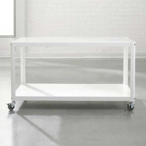 Image of White Metal Modern TV Stand Cart with Bottom Storage Shelf