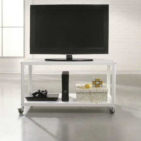 Image of White Metal Modern TV Stand Cart with Bottom Storage Shelf