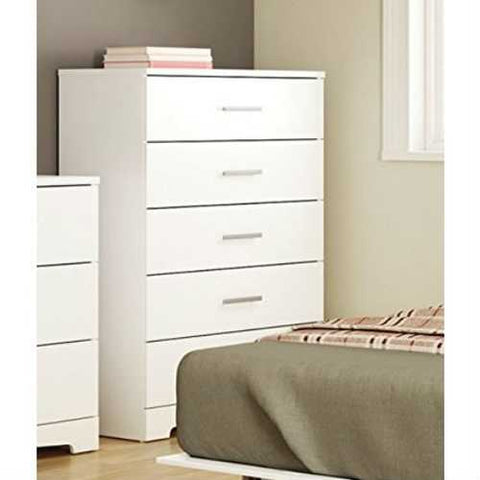 Image of White 5-Drawer Bedroom Chest with Brushed Nickel Finish Handles