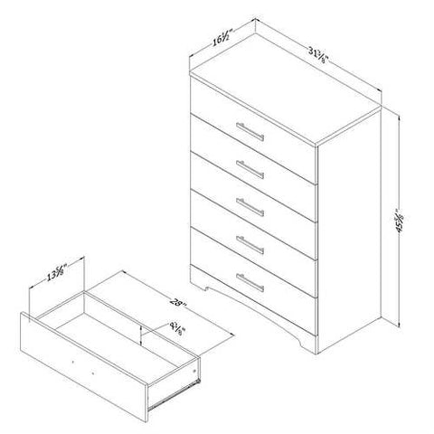 Image of White 5-Drawer Bedroom Chest with Brushed Nickel Finish Handles