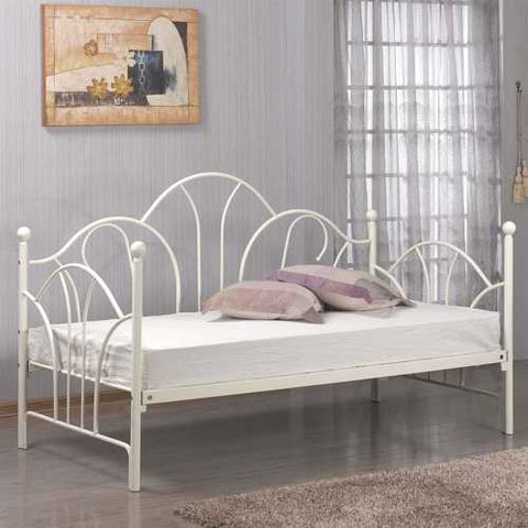 Image of Twin Ivory Bed Frame Contemporary White Metal Daybed