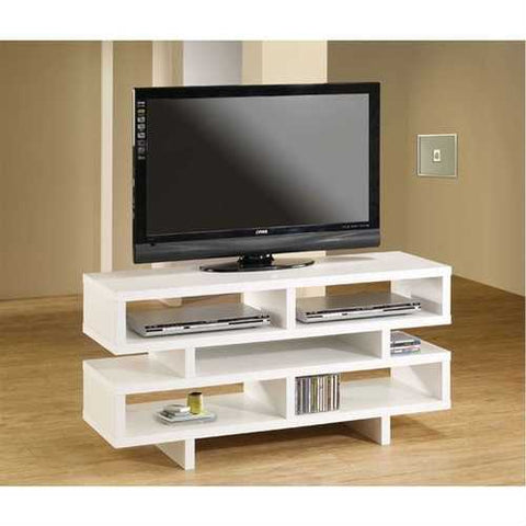 Image of Modern Style Living Room TV Stand in White Wood Finish