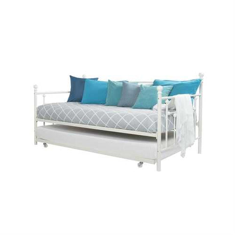 Image of Twin size White Metal DayBed with Roll-out Trundle Bed