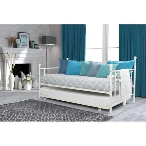 Image of Twin size White Metal DayBed with Roll-out Trundle Bed