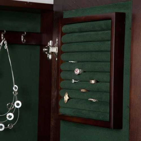 Image of Wall Mounted Locking Jewelry Armoire Cabinet in Espresso Wood Finish