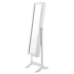 White Wood Jewelry Storage Cabinet Freestanding Floor Mirror