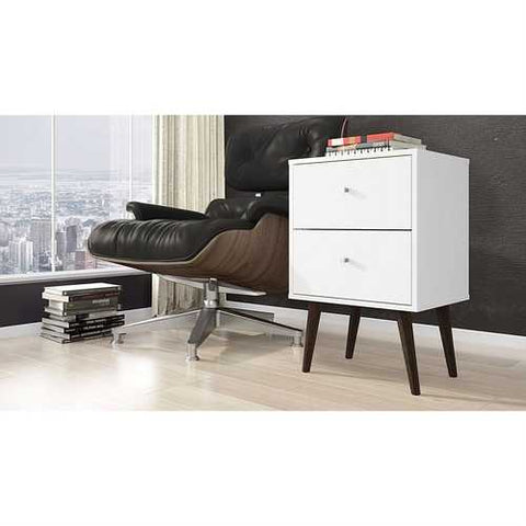 Image of White Modern Mid-Century Style 2-Drawer Side Table Nightstand