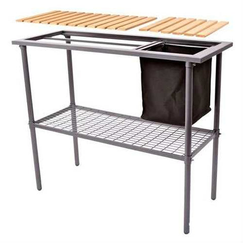 Image of Outdoor Metal Garden Bench Work Table with Wood Top