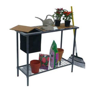 Outdoor Metal Garden Bench Work Table with Wood Top