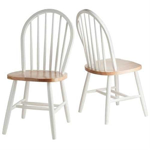 Set of 2 - Classic Wood Dining Chairs in Natural & White