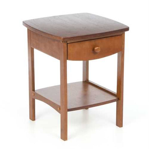 Image of Walnut Wood Finish 1-Drawer Bedroom Nightstand Bedside Table