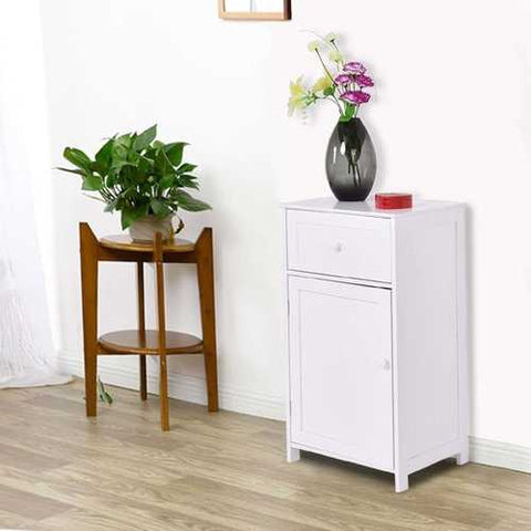 Image of White Wood Bathroom Storage Floor Cabinet with Water Resistant Finish