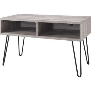 Modern TV Stand in Oak Finish with Mid-Century Style Metal Legs