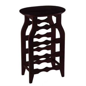 8-Bottle Oval Wine Rack Side Table in Espresso