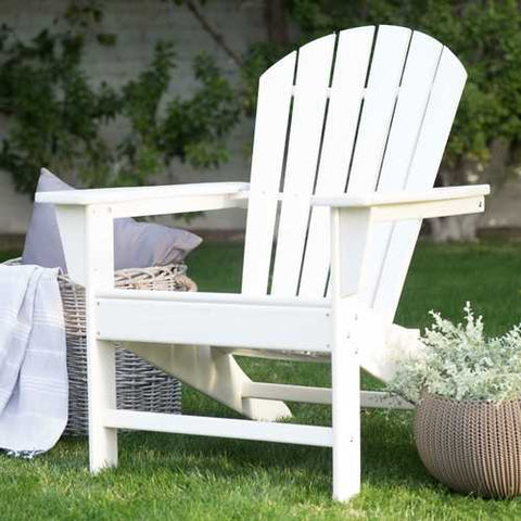 Image of Outdoor Weather Resistant Patio Deck Garden Adirondack Chair in White Resin