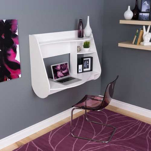 Image of Modern Wall-Mount Laptop Computer Desk in White