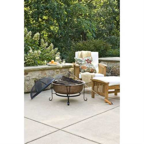 Image of Hammered Copper Fire Pit with Heavy Duty Spark Guard Cover and Stand