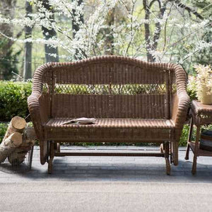 Walnut Resin Wicker 2-Seat Outdoor Glider Bench Patio Arm-Chair