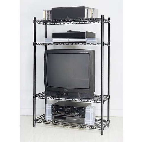 Image of 4-Shelf Black Metal Wire Shelving Unit - Each Shelf Holds up to 350 lbs