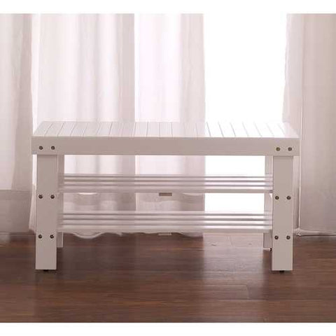 Image of Solid Wood Shoe Rack Entryway Storage Bench in White