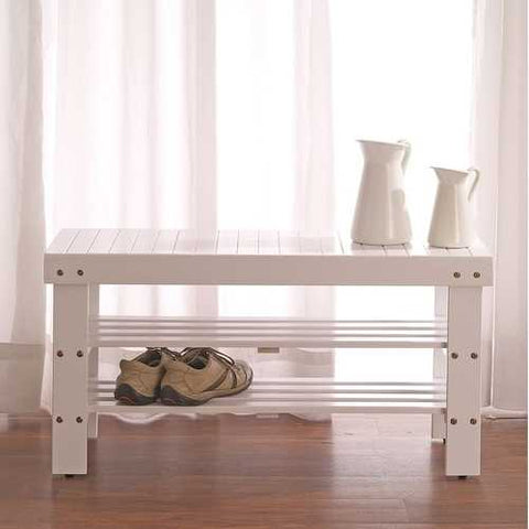 Image of Solid Wood Shoe Rack Entryway Storage Bench in White