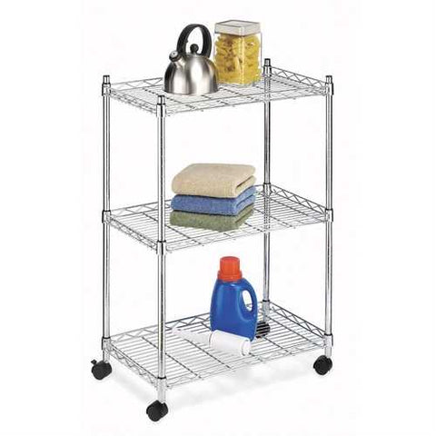 Image of 3-Tier Metal Cart on Wheels for Kitchen Microwave Bathroom Garage