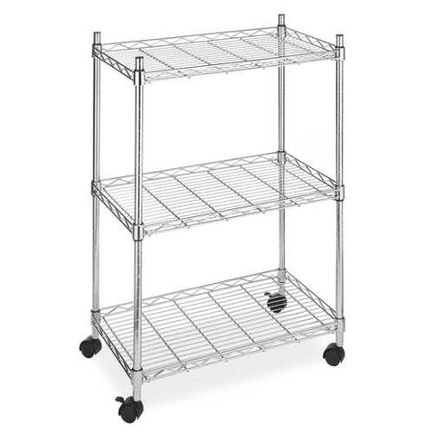 Image of 3-Shelf Chrome Steel Storage Cart on Wheels