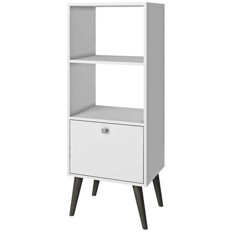 Image of White Mid-Century Modern Style Bookcase with Storage Drawer