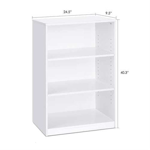 Image of Modern 3-Shelf Bookcase in White Wood Finish