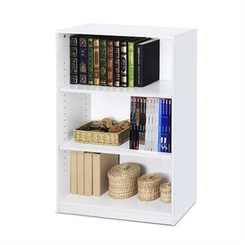 Image of Modern 3-Shelf Bookcase in White Wood Finish