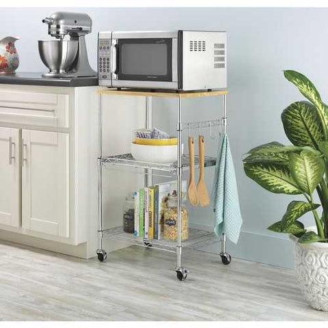 Image of Sturdy Metal Kitchen Microwave Cart with Adjustable Shelves and Locking Wheels