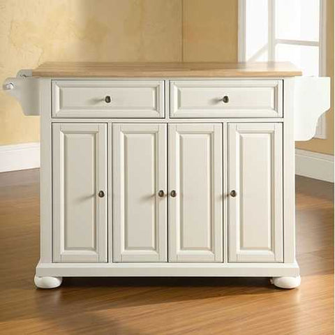 Image of White Kitchen Island Storage Cabinet with Solid Wood Top