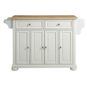 White Kitchen Island Storage Cabinet with Solid Wood Top