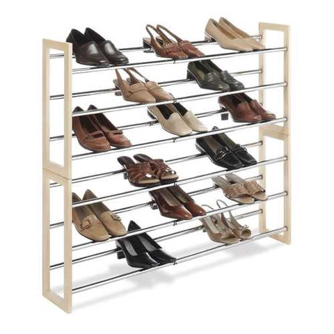 Image of 3-Tier Stackable & Expandable Shoe Rack in Wood & Chrome Metal