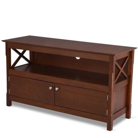 Image of Brown Wood 44-inch Entertainment Center TV Stand Cabinet with Storage