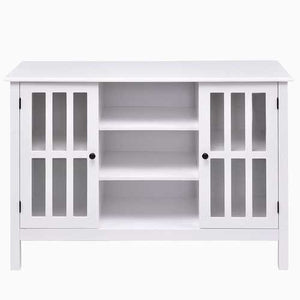 White Wood 43-inch TV Stand with Glass Panel Doors