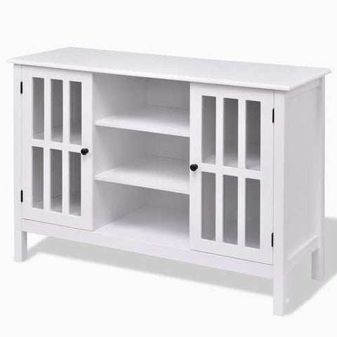 Image of White Wood 43-inch TV Stand with Glass Panel Doors