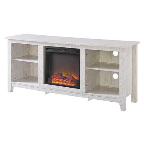 Image of Whitewash 58-inch TV Stand Electric Fireplace Space Heater