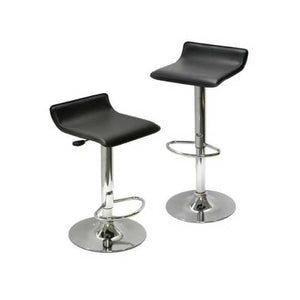 Set of 2 Modern Air-Lift Adjustable Bar Stools with Black Seat